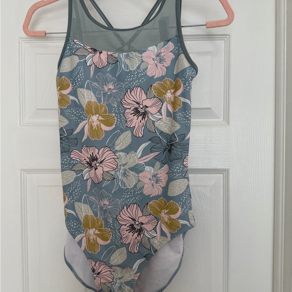 Floral Print & Mesh Dance Leotard